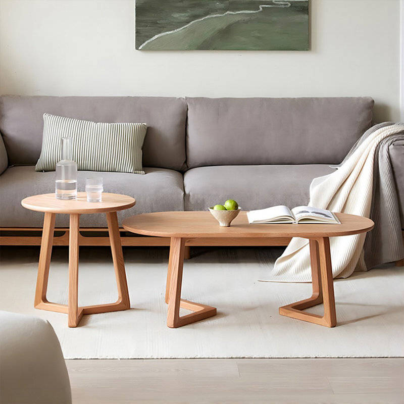 Burlywood Solid Wood Oval Coffee Table Sets
