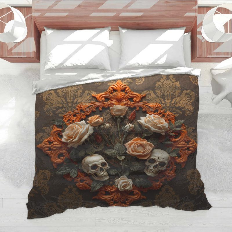 Édredon Ornate Skull Roses, Twin