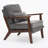 Beige Mid-century Modern Accent Chair - Fabric Upholstered Living Room Armchair With Lumbar Pillow & Straight Wood Arms-124538192