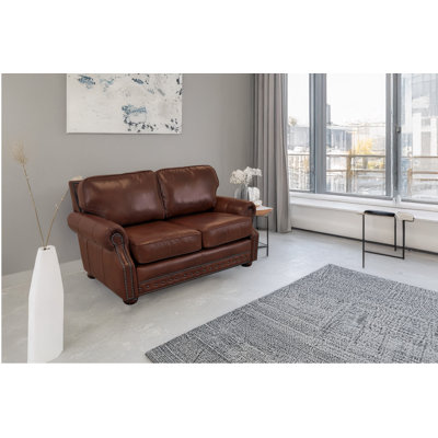 Speroni 74" Genuine Leather Rolled Arm Loveseat