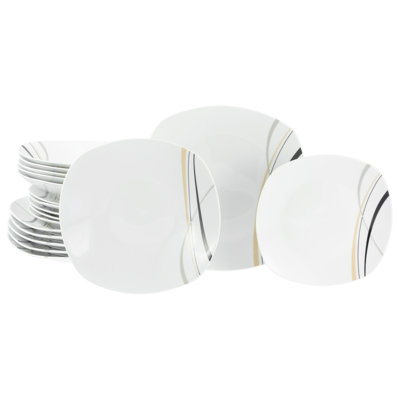 Square Porcelain China Dinnerware Set 18 Piece - Service for 6