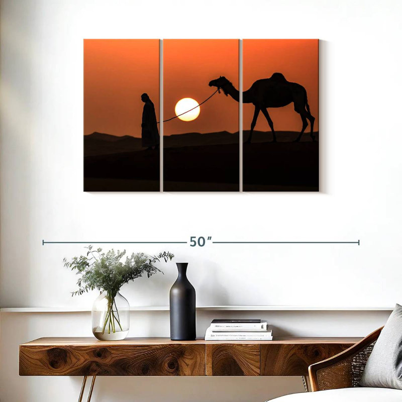 Silhouette d'homme et de chameau, H 24 po x l 38 po