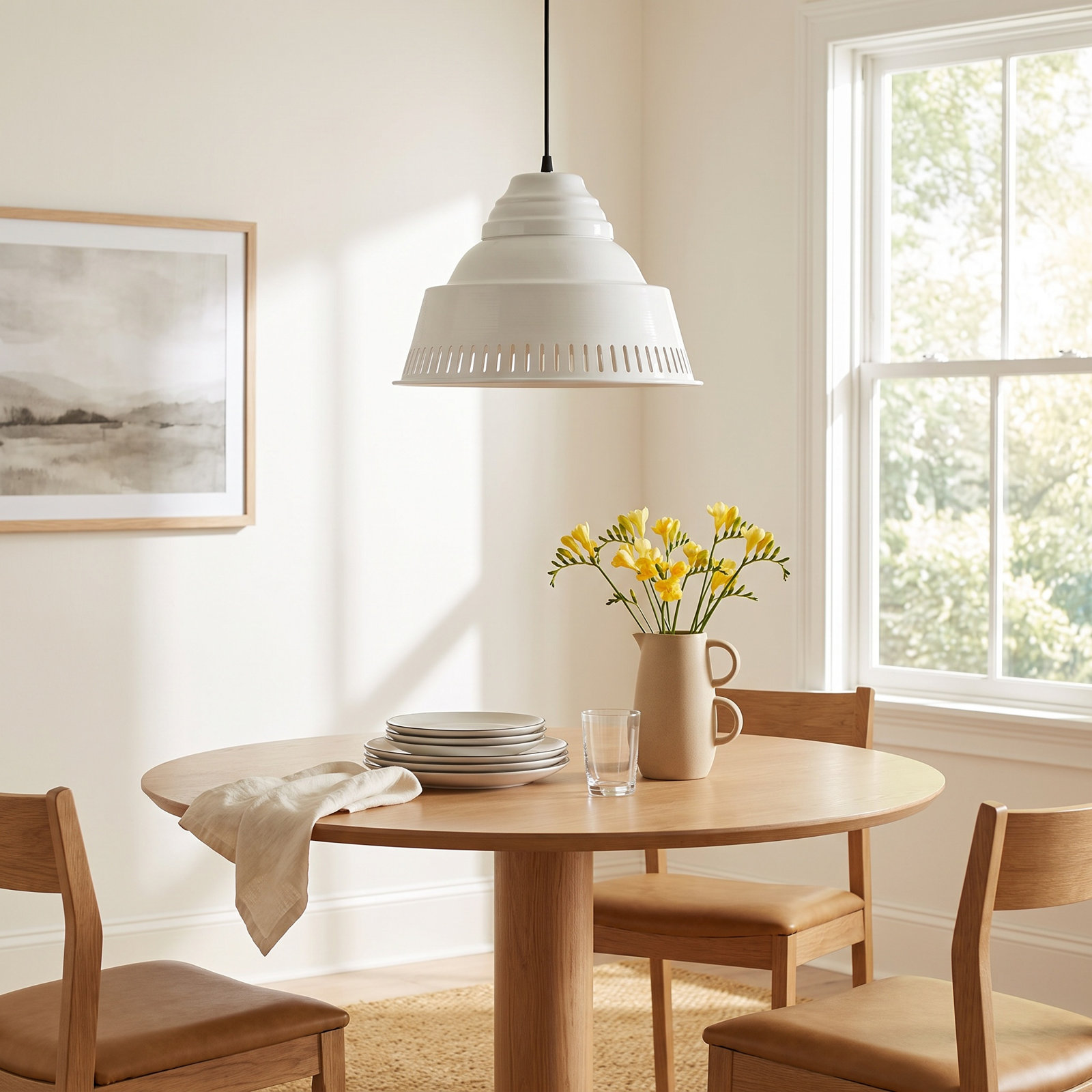 Desra Single Light Metal Dimmable Pendant, White