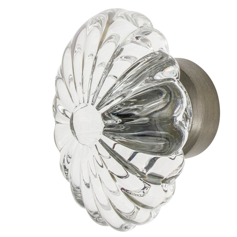 Oval Fluted Crystal 1 3/4" Cabinet Knob, Satin Nickel