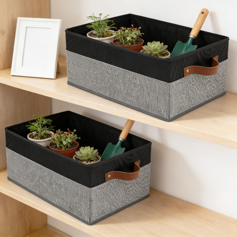 Bacs de rangement pliables en tissu avec poignées en cuir, organisateurs de garde-robe de grande capacité et paniers à tablettes pour l'organisation à la maison, boîtes de rangement polyvalentes pour vêtements, jouets et livres