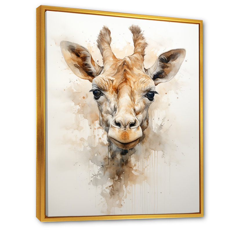 «Minimalisme», girafe beige sur toile, H 44 po x l 34 po x P 1,5 po, Cadre flottant doré
