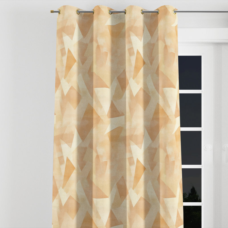 Geometric Window curtains - Modern Beige Angles Grommet Curtain - 1 Panel, Gold Grommets, 52" W x 90" L