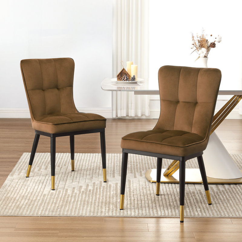 Chaise de salle à manger rembourrée et revêtue de velours, Chameau