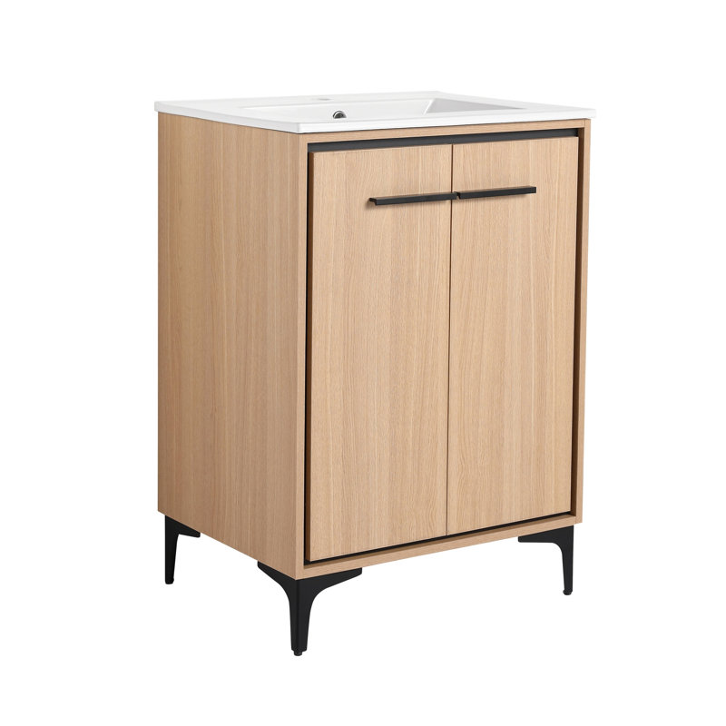 Base de meuble-lavabo 24 po avec lavabo, armoire de rangement avec portes, bois d'ingénierie