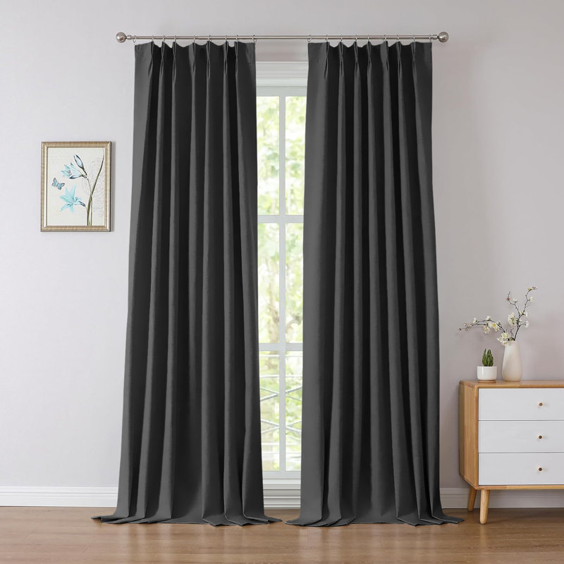 100% Polyester Room Darkening Pencil Pleated Blackout Curtain & Drapes, Dark Grey, 168cm Width x 137cm Drop
