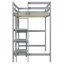 Lit mezzanine simple en bois avec tablettes, bureau et tableau d'écriture - Gris