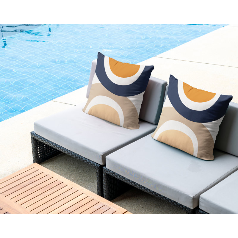Jeté carré en polyester / mélange de polyester intérieur / extérieur, L 17 po x H 17 po, Orange / bleu marine / beige