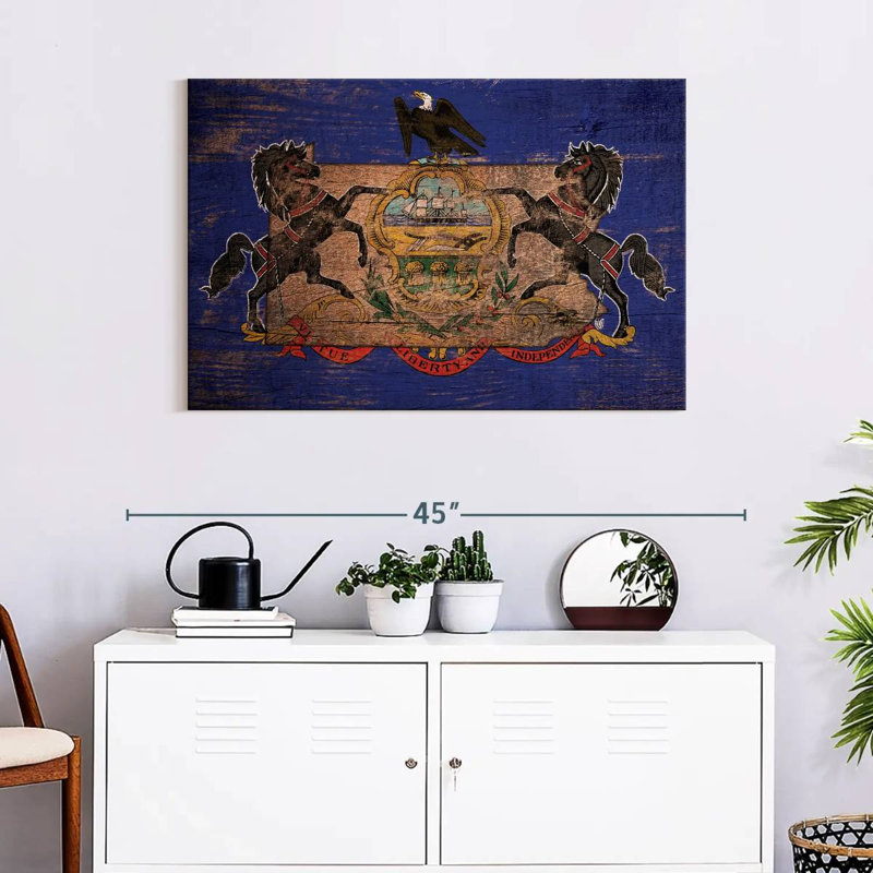 Borges State Map Over Pennsylvania Flag, 24" H x 36" W