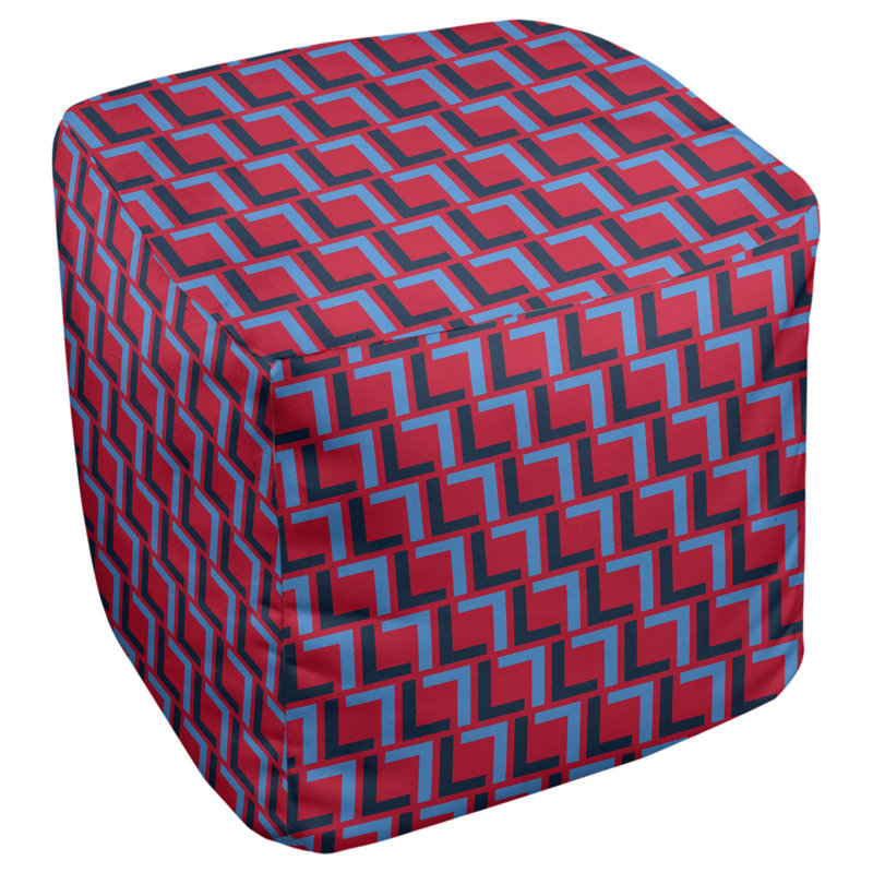 Repose-pieds carré géométrique, Bleu marine / argent / rouge, H 18 po x l 18 po x P 18 po