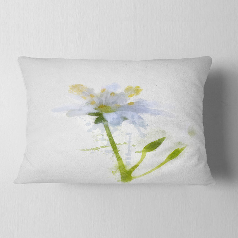 Croquis de fleurs aquarelle blanc et vert - Coussin décoratif imprimé floral