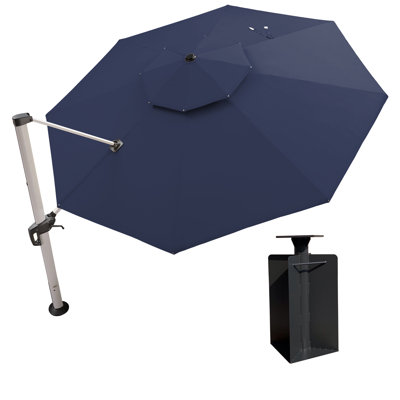 Parasol en porte-à-faux rond avec manivelle 156 "Kris avec base au sol, bleu marine Kris
