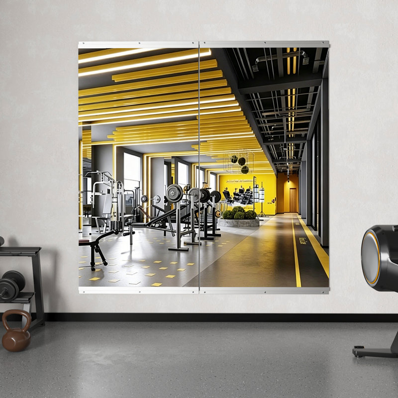 Large Home Gym Mirror 60 x 60 Overall Coverage 2PCS 30 x 60 Panels Oversized Dance Studio Mirror Wall Mounted Frameless Full Length Tempered Glass