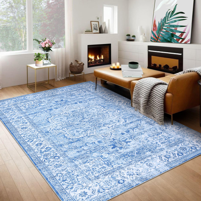Alayzah Washable Damask Indoor Rug, Rectangle 5' x 7'