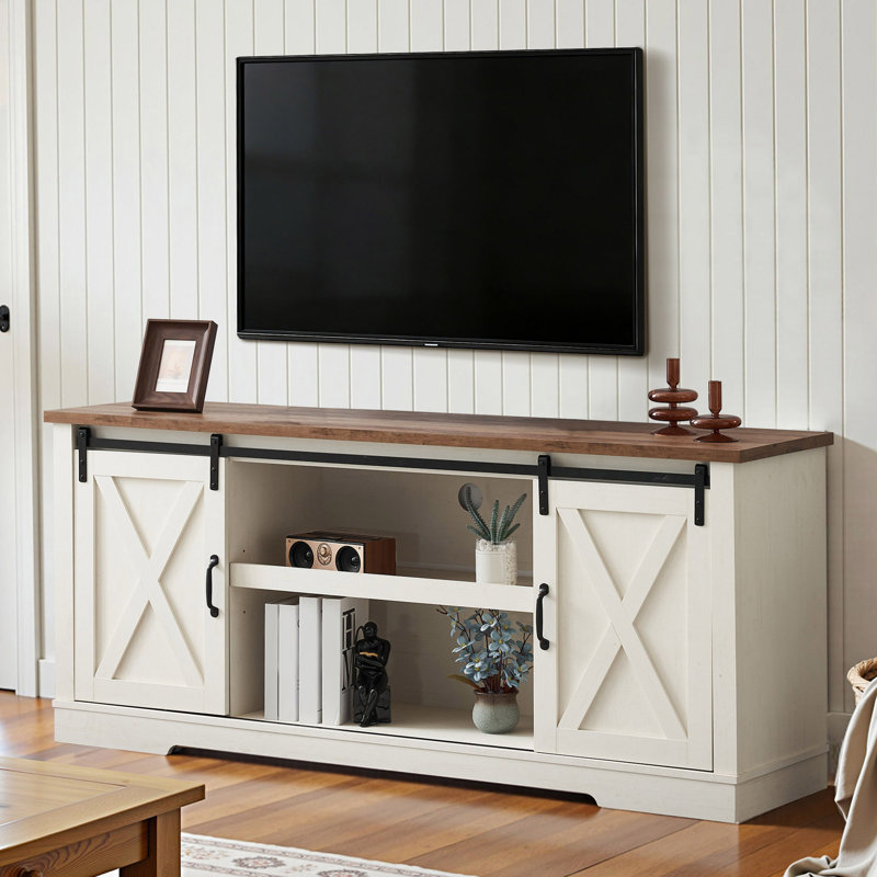 Chiara Farmhouse TV Stand, Distressed White/Rustic