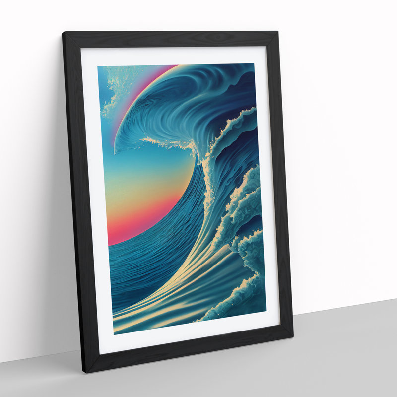 Sunset Ocean Wave No.6 - Wall Art, Black Framed Paper, White, 46cm H x 34cm W
