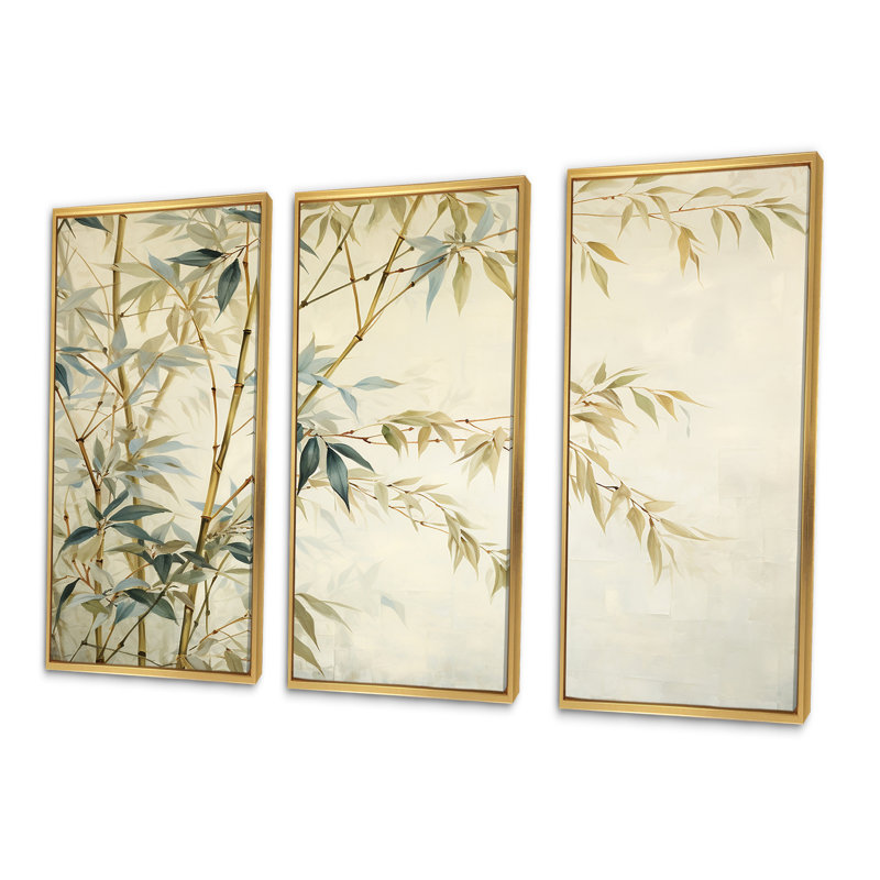 Minimalisme bambou - ensemble de reproductions d'art mural en bambou, Cadre flottant doré, H 28 po x l 36 po x P 1 po