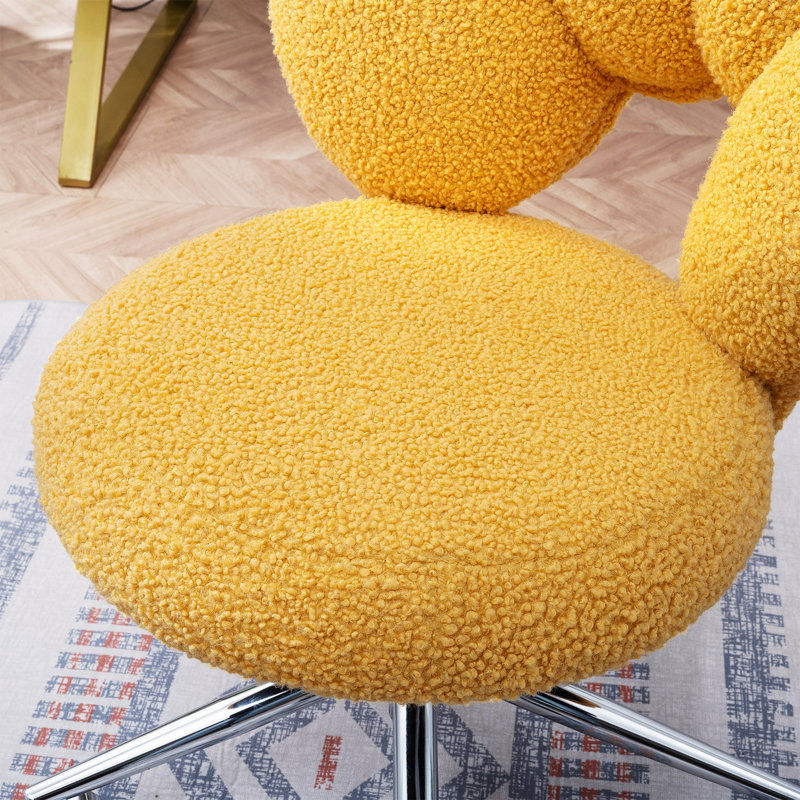Chaise pivotante à 360° et réglable en hauteur, tissu effet peluche, chaise de bureau pour la maison, Peluche jaune