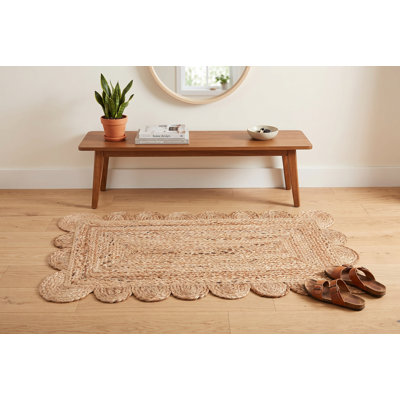 Tapis en jute festonné 45 x 75 cm, paillasson tissé naturel pour entrée, cuisine et décoration de style champêtre, tapis de bienvenue bohème résistant