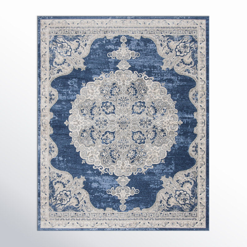 Tapis bleu marine / gris clair Barcus, Rectangle 5 pi 3 po x 7 pi 6 po