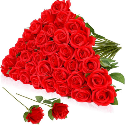 36 pièces de fleurs artificielles en vrac bouquet de roses artificielles roses avec tiges longues et réalistes artificielles pour bouquet de mariage