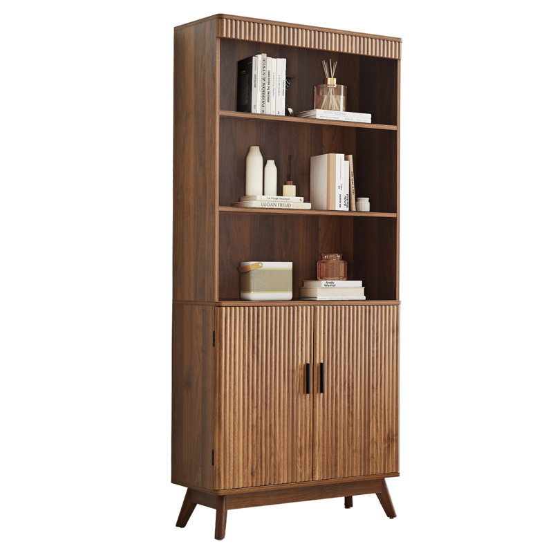 Bibliothèque de rangement de 68 po de hauteur avec armoire, Noyer