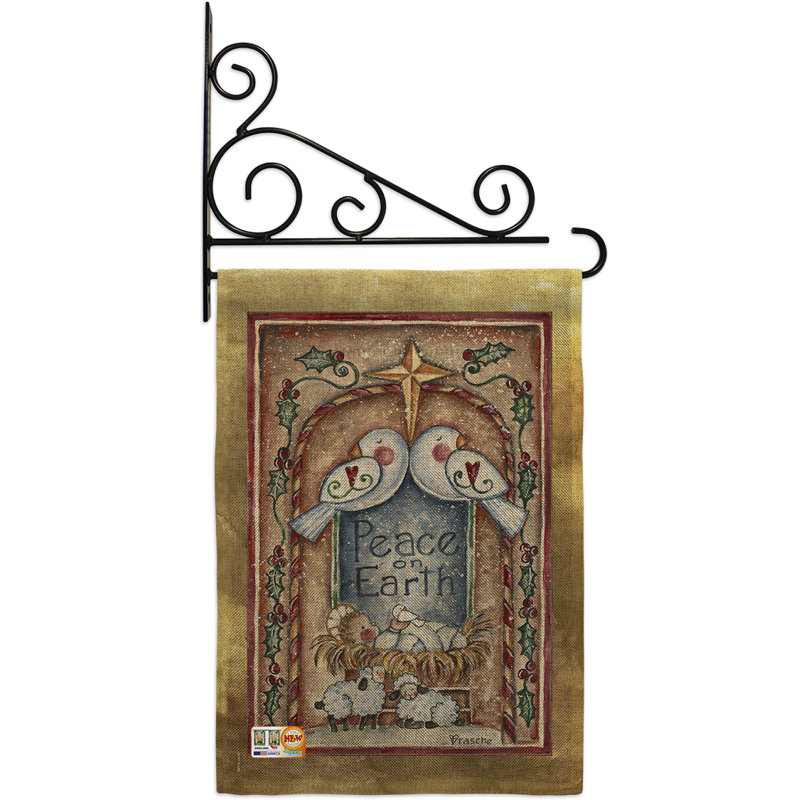 Paix sur terre colombes & crèche en toile jute, décoratives 2 côtés en toile jute 19 po x 13 po drapeau de jardin