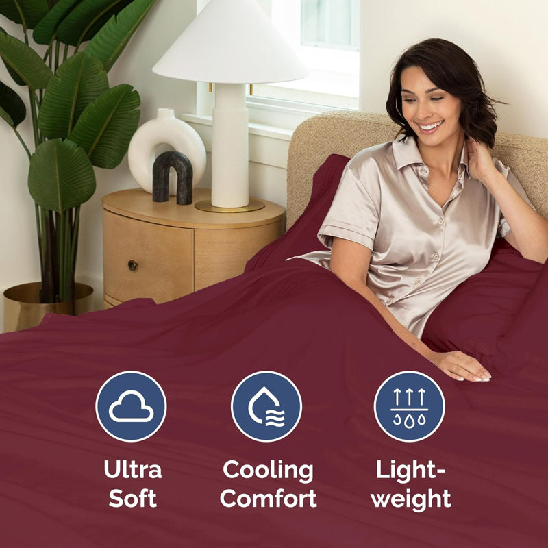 Soft Flat Sheet – Cooling, Breathable & Wrinkle Free Top Sheet, Burgundy, California King