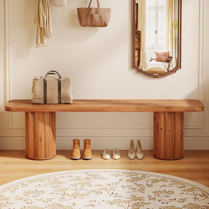 63" Solid Wood Entryway Bench