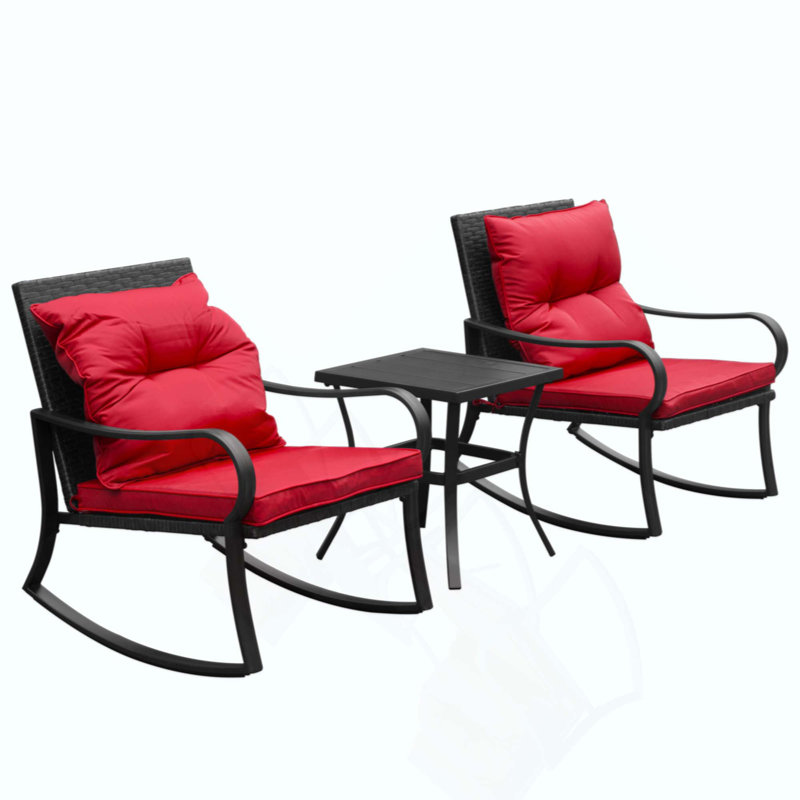 Ensemble de conversation à bascule en métal pour 2 personnes avec coussins, Rouge