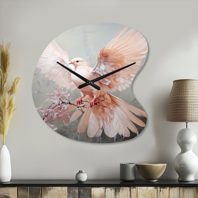 Pink Dove Winged Messenger - Drop Shape Decorative Pink Dove Wall Clock