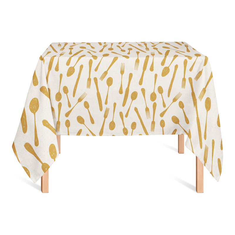 Sketchy Kitchen Utensils Navy 2 Tablecloth, Gold