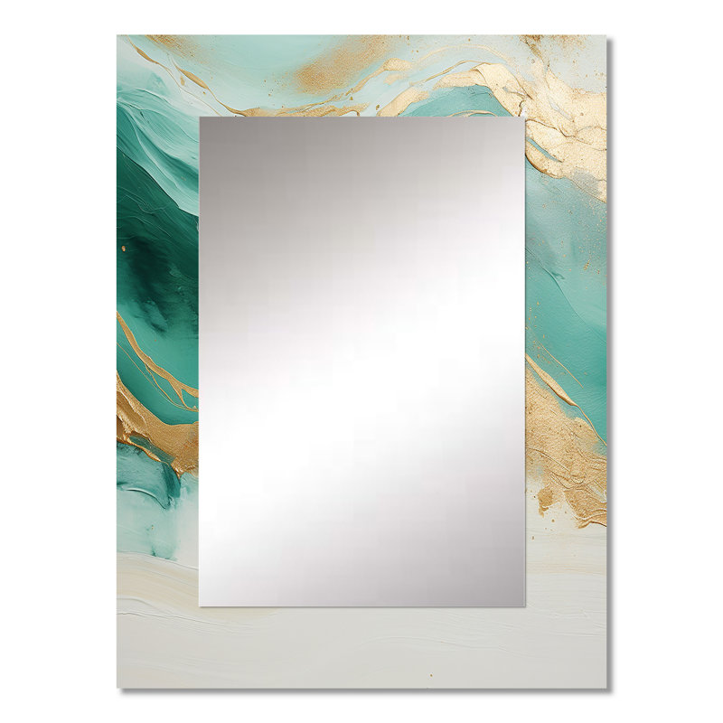 Or et noir Soft Wave Fusion I - miroir de formes abstraites uniques, grand miroir mural beige, impression d'art en métal