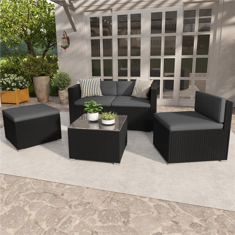 Rattan Patio Furniture Set All Weather Garden Lounge Set with Cushions, Grey