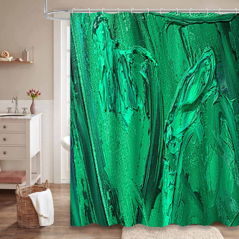 Rideau de douche bleu avec peinture abstraite bleue et noire avec 12 crochets, L 72 po x l 72 po