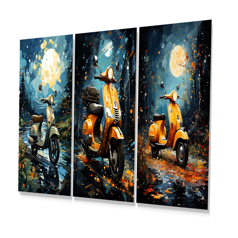 Urban Nightly Scooter Vibes - ensemble d'art mural en métal Scooter de 3, H 32 po x l 48 po