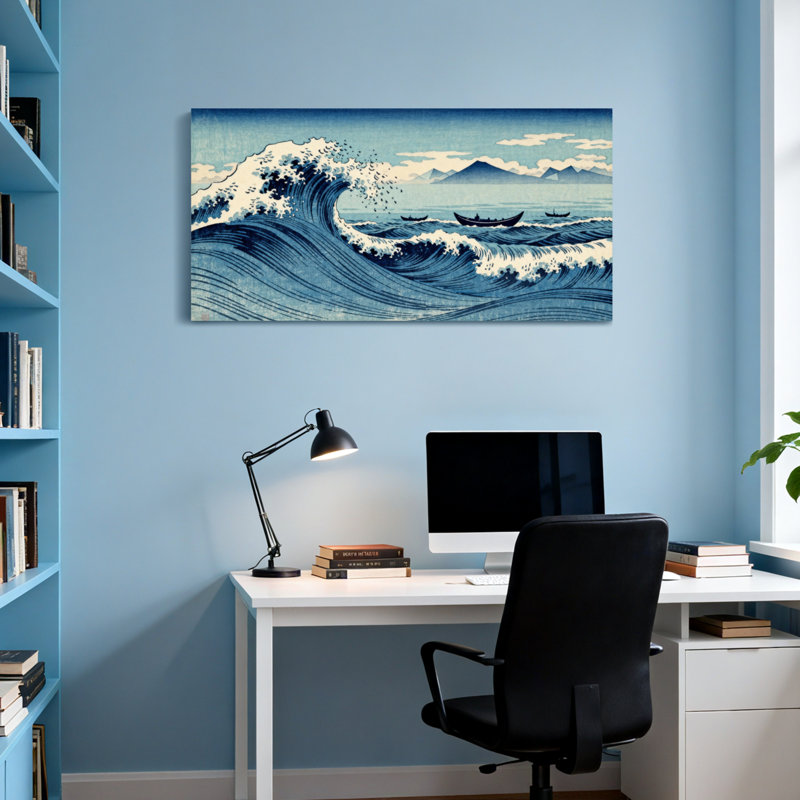 Paysage et nature grande vague de Kanagawa, H 16 po x l 32 po