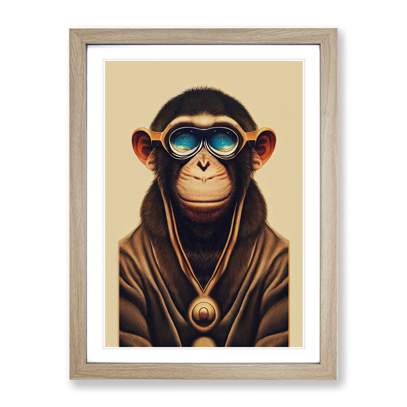 Cool Monkey - Single Picture Frame Print, 64cm H x 46cm W x 2cm D, Oak