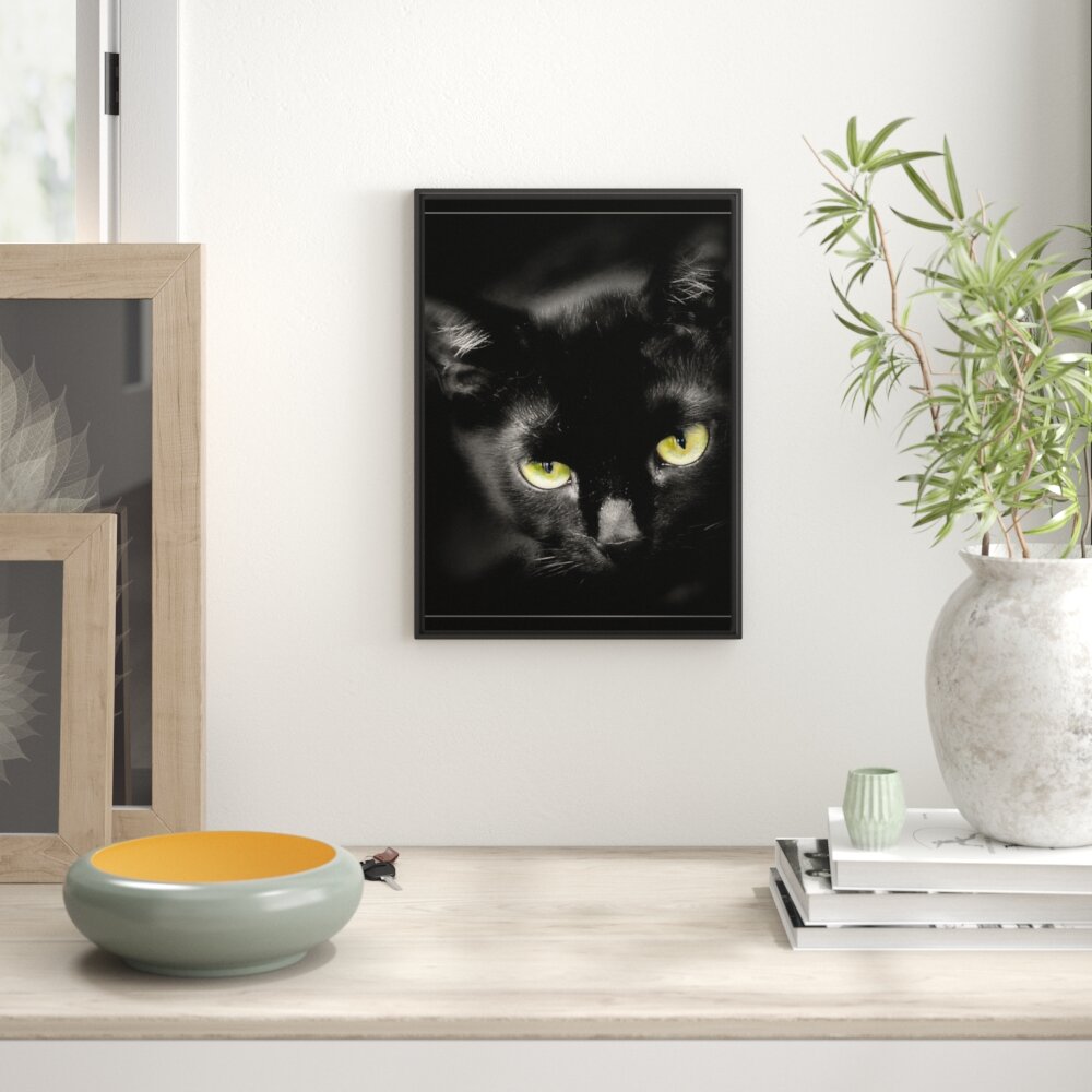 Gerahmtes Wandbild schöne schwarze Katze