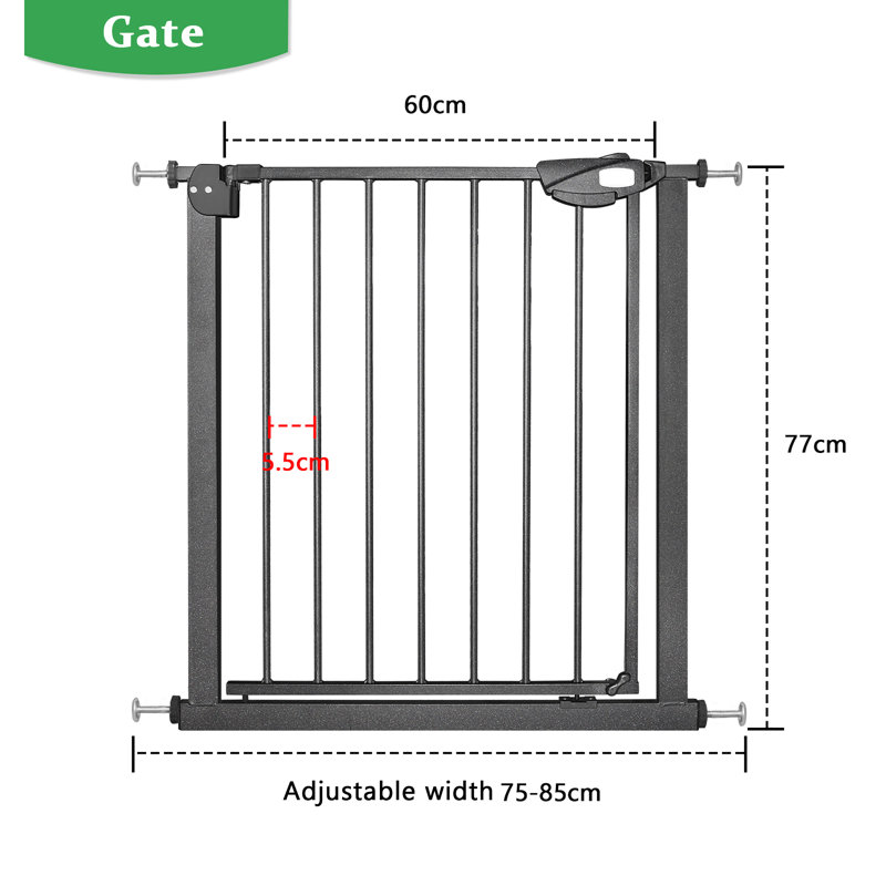Metal Pressure Mounted Pet Gate, Black, 75-85cm