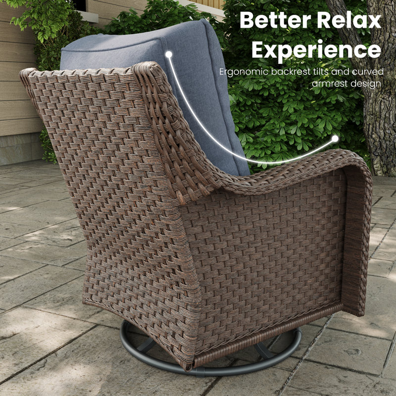 Metal Outdoor Lounge Chair, Brown, Navy