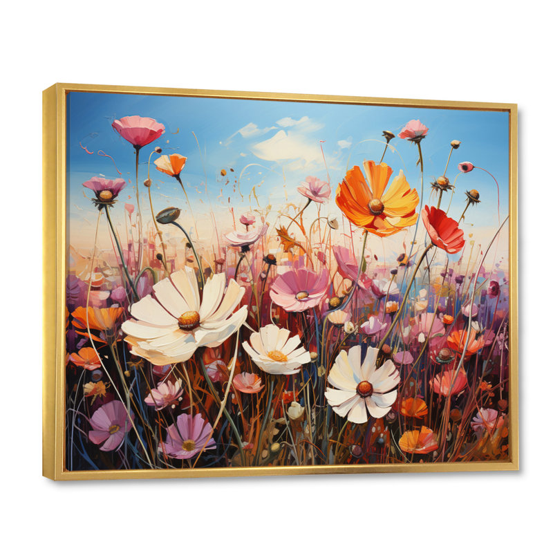 Wildflowers Blooming Meadow, reproduction d'art sur toile, H 30 po x l 40 po, Cadre flottant doré