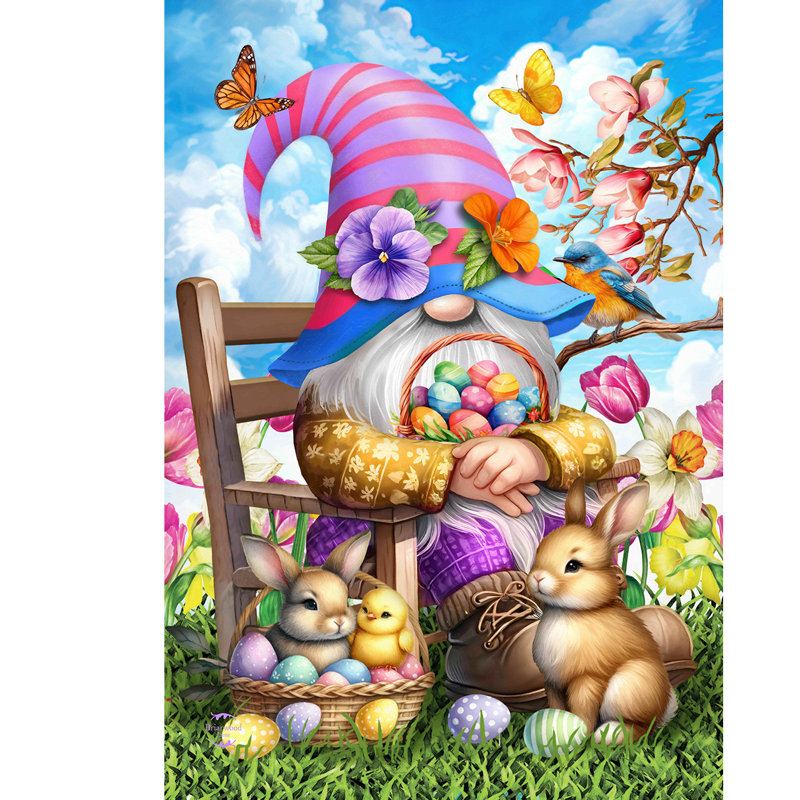 Drapeau de Pâques, maison de gnome, Pâques bleu/violet/rose