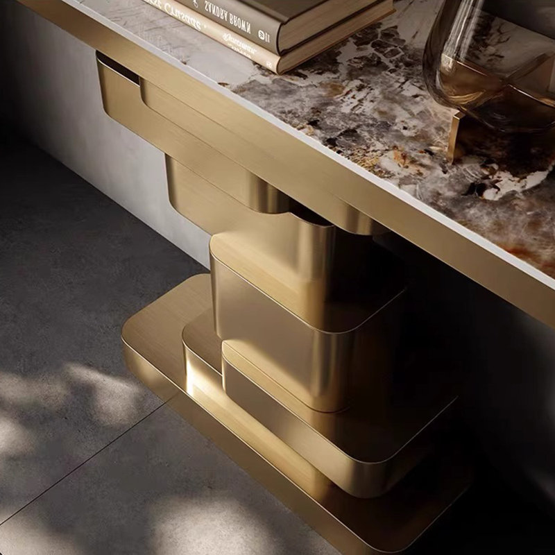 Console simple de style italien, H 33,5 po x l 47,2 po x P 13,8 po, Doré