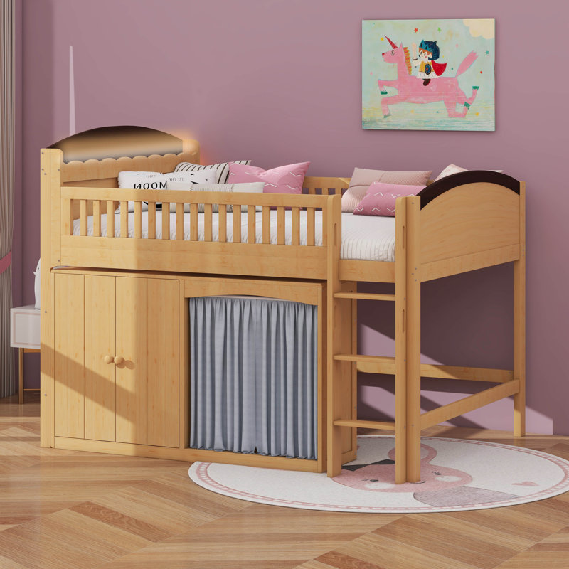Full Size Loft Bed With Storage Cabinet, Wardrobe And LED, Wood/Espresso