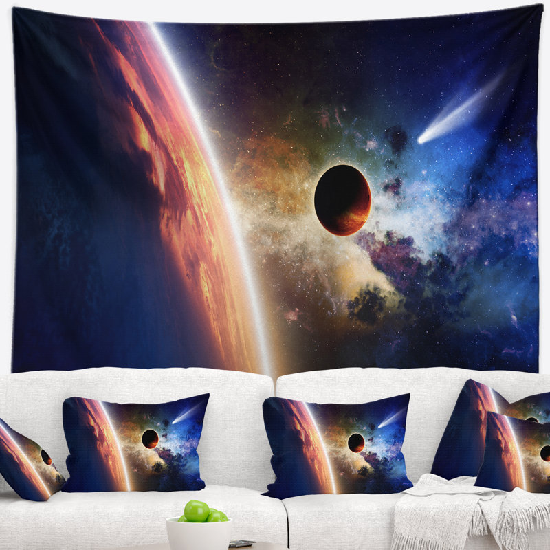 Spacescape planet et comet in space tapestry, H 32 po x l 39 po